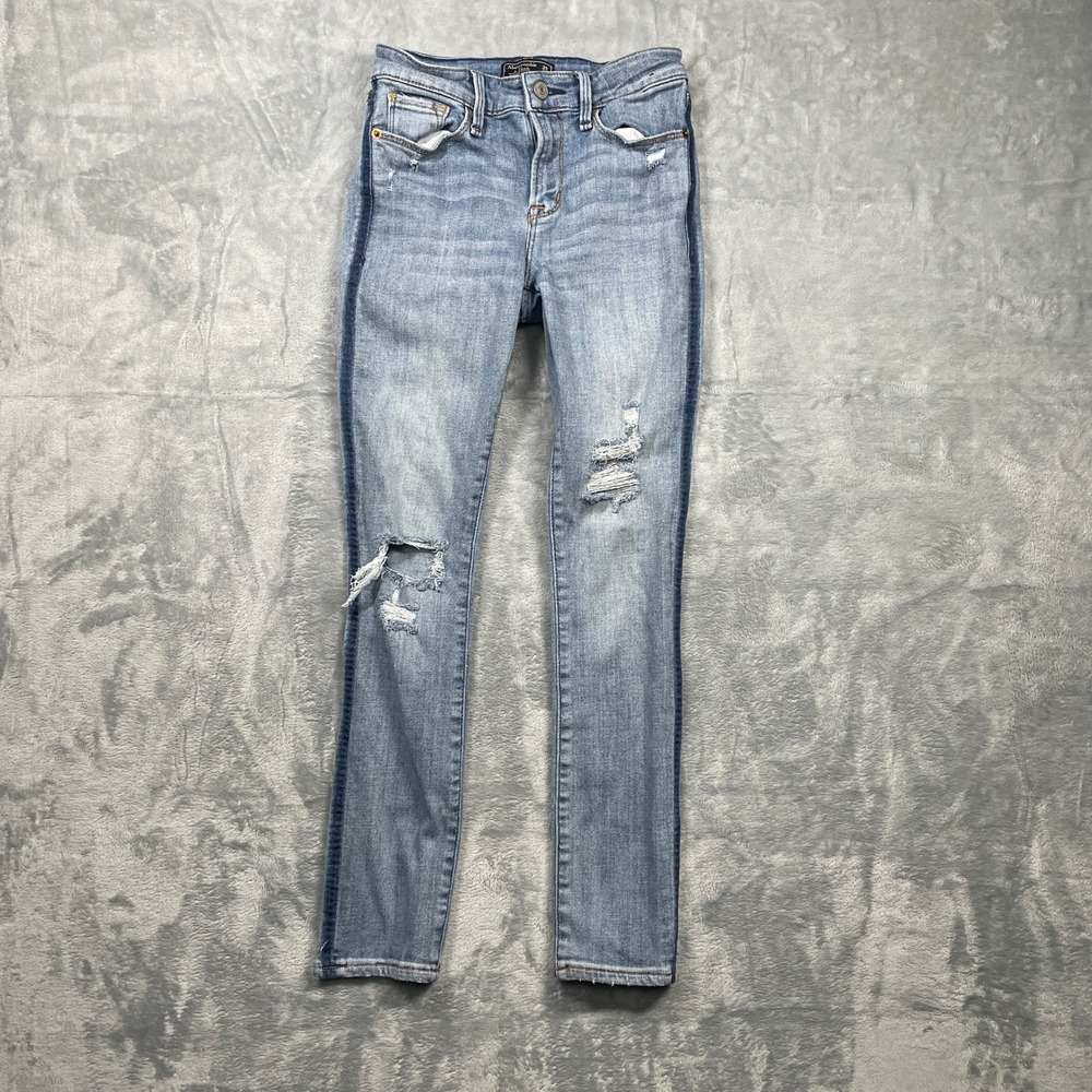 Abercrombie Fitch Harper Low Rise Ankle Jeans Light Wash Distressed Size 24